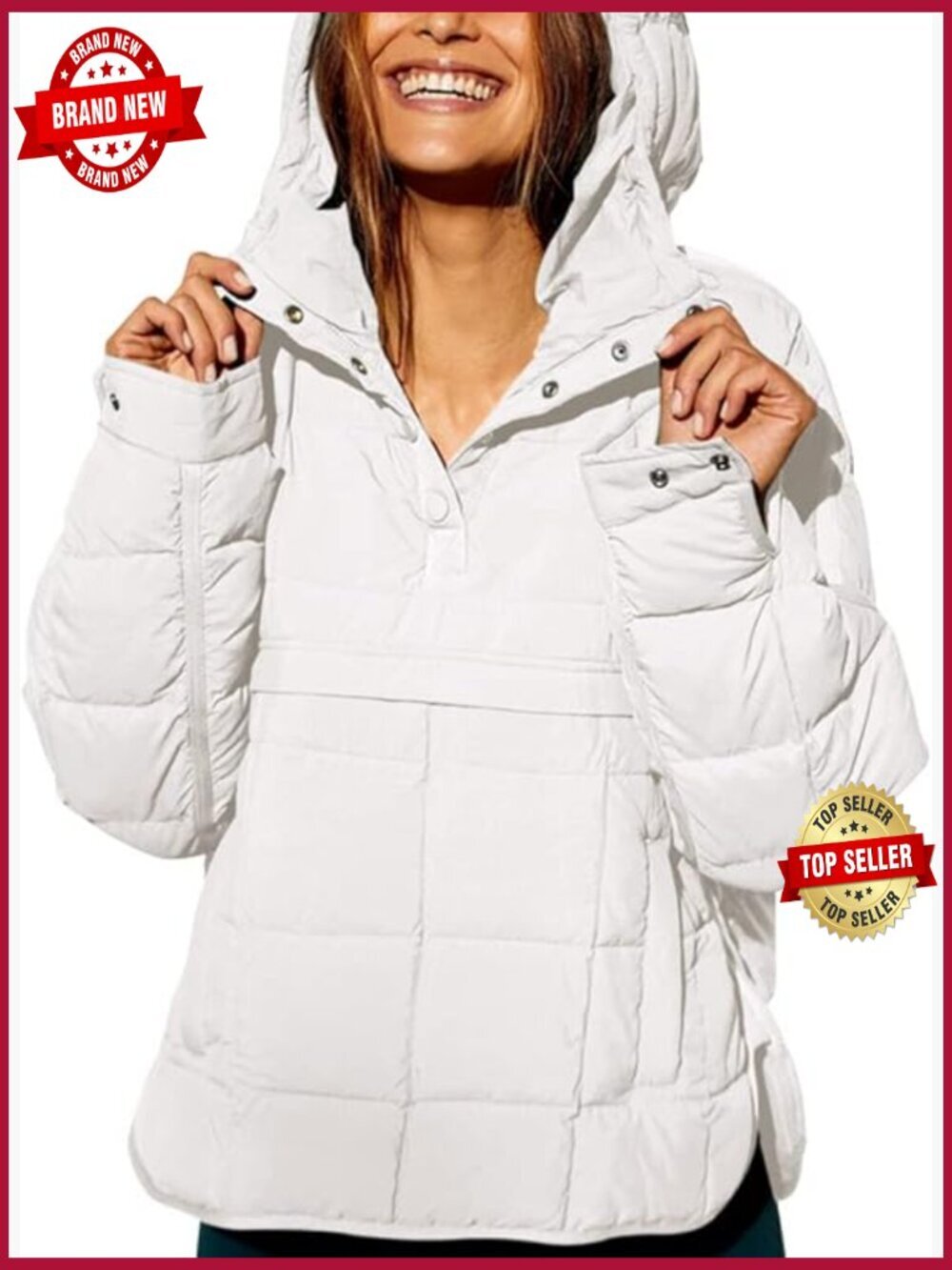 Quilted Pullover Puffer Jacket Hooded Oversize Winter Coat